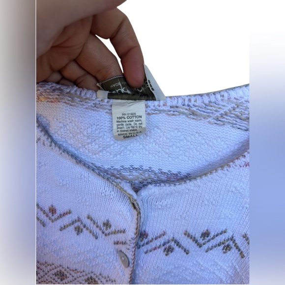 Vintage Reba Rose White Button Up Short Sleeve Sweater Small cottagecore - Picture 3 of 6